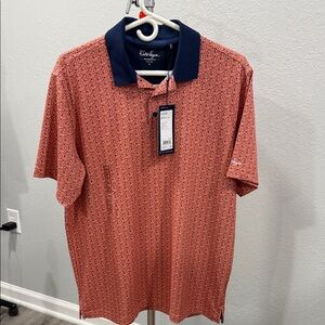 Walter Hagen Men's Orange and Navy Polo Shirt